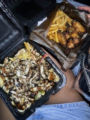 jerk chicken pasta and lemon pepper wings