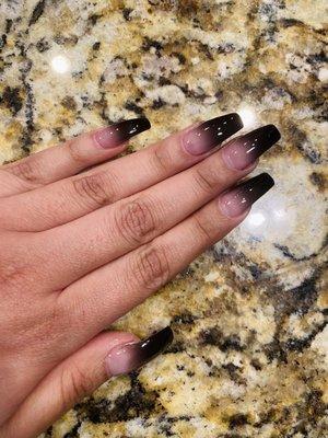 Ombré nude to black coffin nails