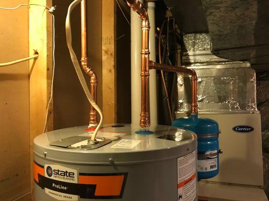 New water heater installed with expansion tank