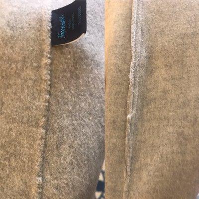 The left is how ALL of the coat's seams were done originally. The right is their version of sewing.