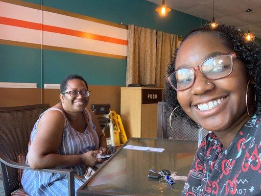 Mom and i waiting for our food . First time here hope it's great !