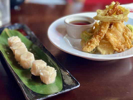 Steamed Shrimp Shumai and Shrimp and Veggie Tempura Samplertempura