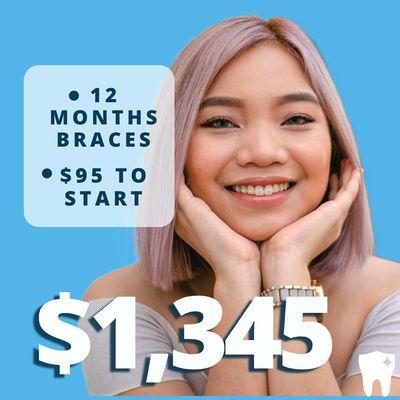 $1,345 12 months of braces! Call us now to take advantage of this special deal