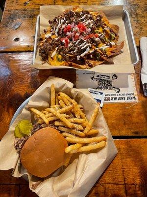 BBQ Nachos and Pulled Pork Sandwich