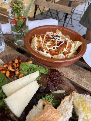 Manchego plate and angry chips with chorizo