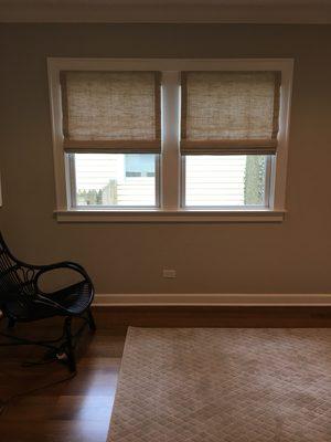 Roman Shades (Horizon WF) and Custom Area Rug (Tuftex).