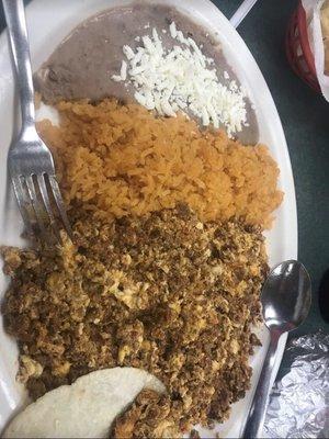 Chorizo, eggs, rice and beans... YUM