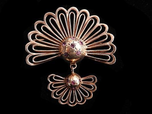 Pink Gold, Diamond, Ruby Pin