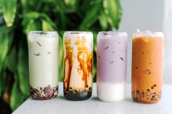 Matcha Milk Tea with Red Bean, Monster Latte, Taro Mlik Tea, Thai Milk Tea with Coffee Jelly