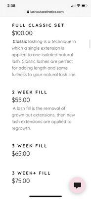 Lash prices