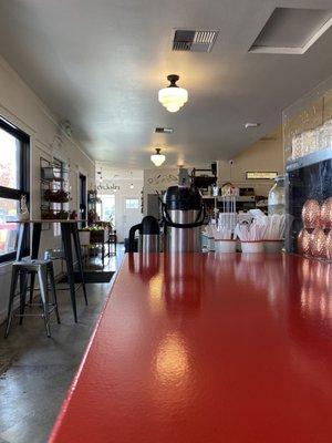 Sitting at the counter looking toward the entrance