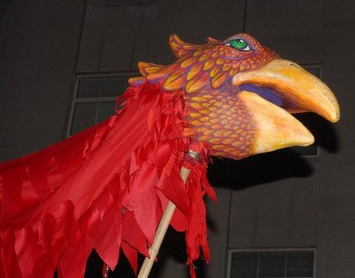 Giant bird puppet in the People's Procession