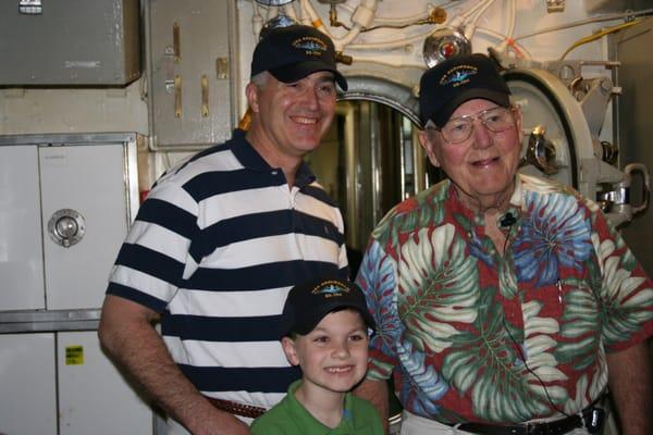 Three generations enjoying each other's company aboard USS Razorback.  (Lt. Com. Pappy Search served aboard the sub.)