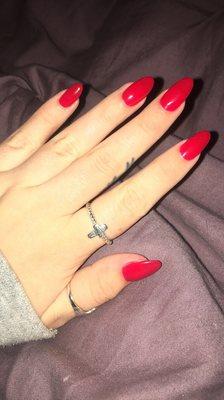 acrylic fill with "big apple red" gel polish