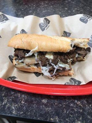 Solid steak and cheese sub with Mushrooms