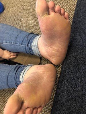 This is my wife's feet AFTER coming in. My wife told me they only spent two minutes on her feet.