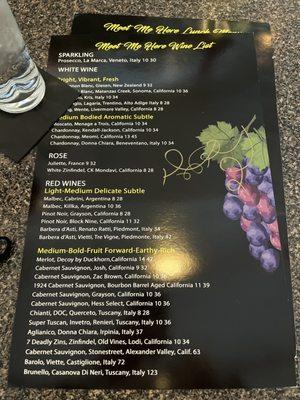 Wine menu