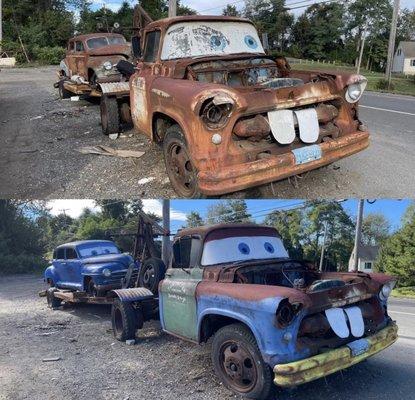 We've given ol' Mater a touchup! Come by to see the new improved Mater and his mentor, Doc!