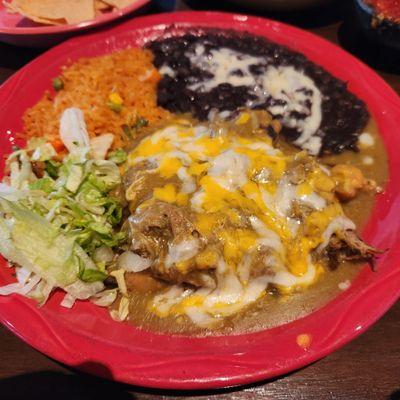 Chile relleno with green chile pork & black beans and rice