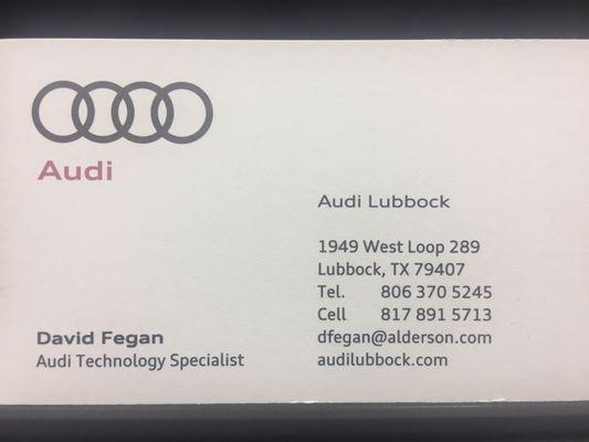 Welcome to Audi Lubbock! Please feel free to contact me with questions about our vehicles or make an appointment.