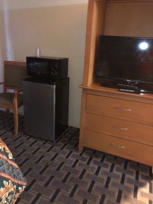 TV,Microwave, and the mini fridge