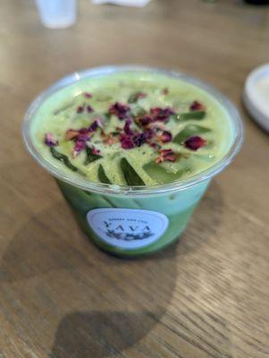 Rose matcha latte