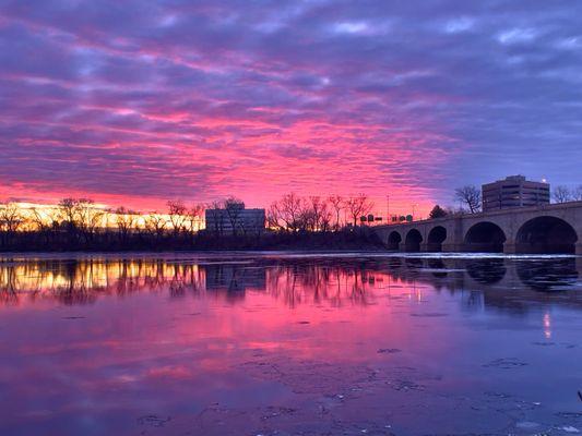 Sunrise by the riverside park