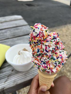 Vanilla Soft Serve with Rainbow Sprinkles & Pup Cup