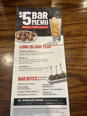 Bar menu!