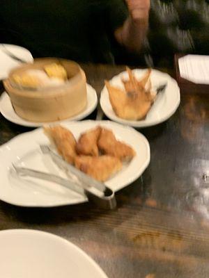 Crispy Crab Rangoon, Pan Fried Dumplings and shumai dumplings feast