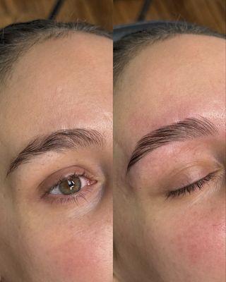 Before and after custom brow shaping and lamination