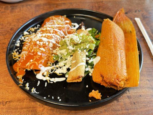 The Special Combo with Tamale, Taquito, and Enchilada