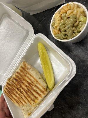 Bacon ranch panini and pasta salad