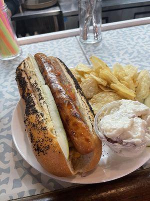 Chicago Style Hotdog W/ chips and potato salad