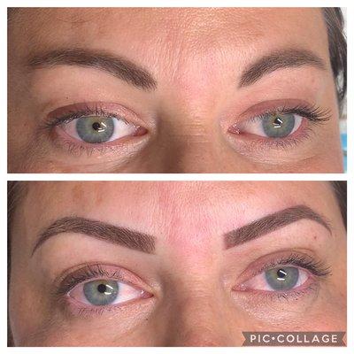 Before and after ombré brow tattoo