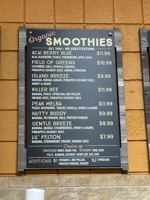 Smoothie menu 2024