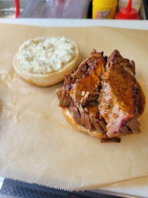 Smoked Brisket served with homemade while Cole slaw