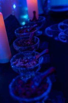 Floral teas in small glass bowls