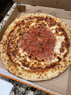 Stuffed crust cheese pizza. Not sure what happened in the middle.