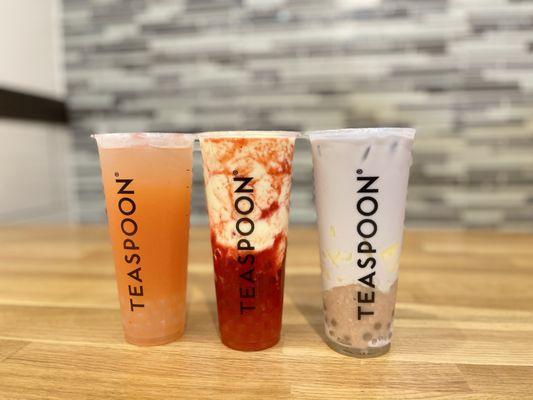 Left to right: Guava Sunset, Strawberry Colada Smoothie, Taro Lover