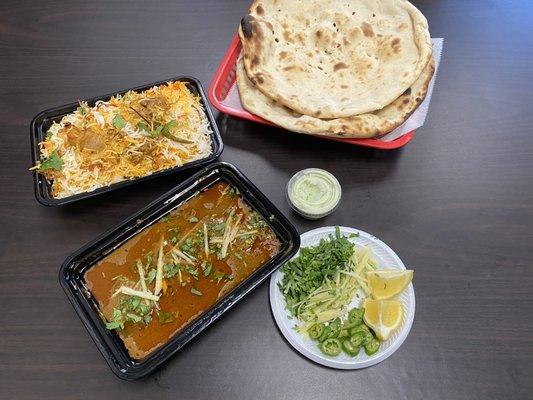 Beef Nihari  Chicken biryani  Naan