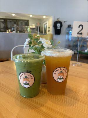 pandan matcha and mango tea