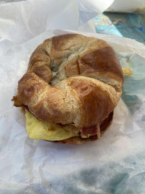 Bacon, egg & cheese on a croissant