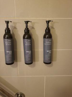 Shower gel, shampoo and conditioner provided in the shower