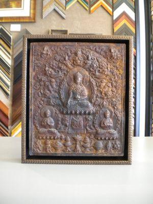 Floater Frame around metal deity tile from Indonesia