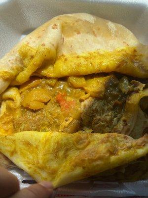 Inside the chicken roti