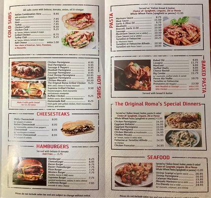 Extensive Menu Italian and American 04/25/23