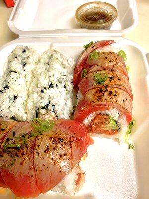 Signature roll - Cajun Tuna Roll  & Classic roll - California Roll