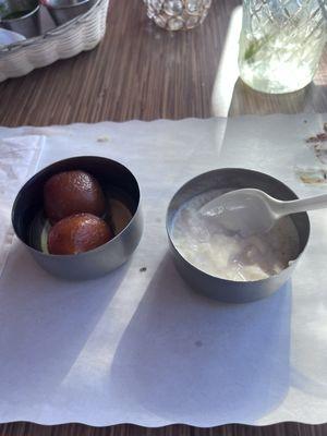 Desserts: Gulab jamun, rice kheer.