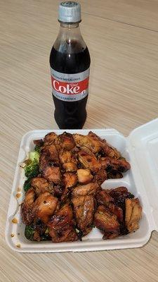 BBQ Chicken and Spicy Bourbon Chicken with Broccoli in lieu of rice or noodles